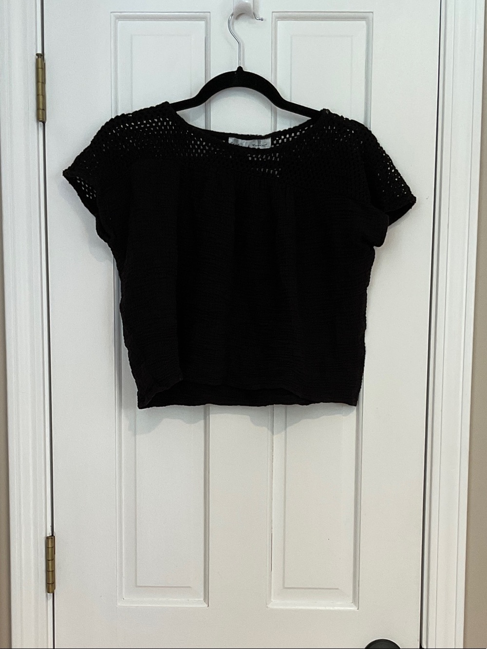 Chelsea & Theodore Black Crochet Yoke Knit Crop Top